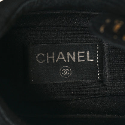 Chanel Satin Lambskin Fabric Tweed CC Sneakers 38.5 Gold Black 7 of 13