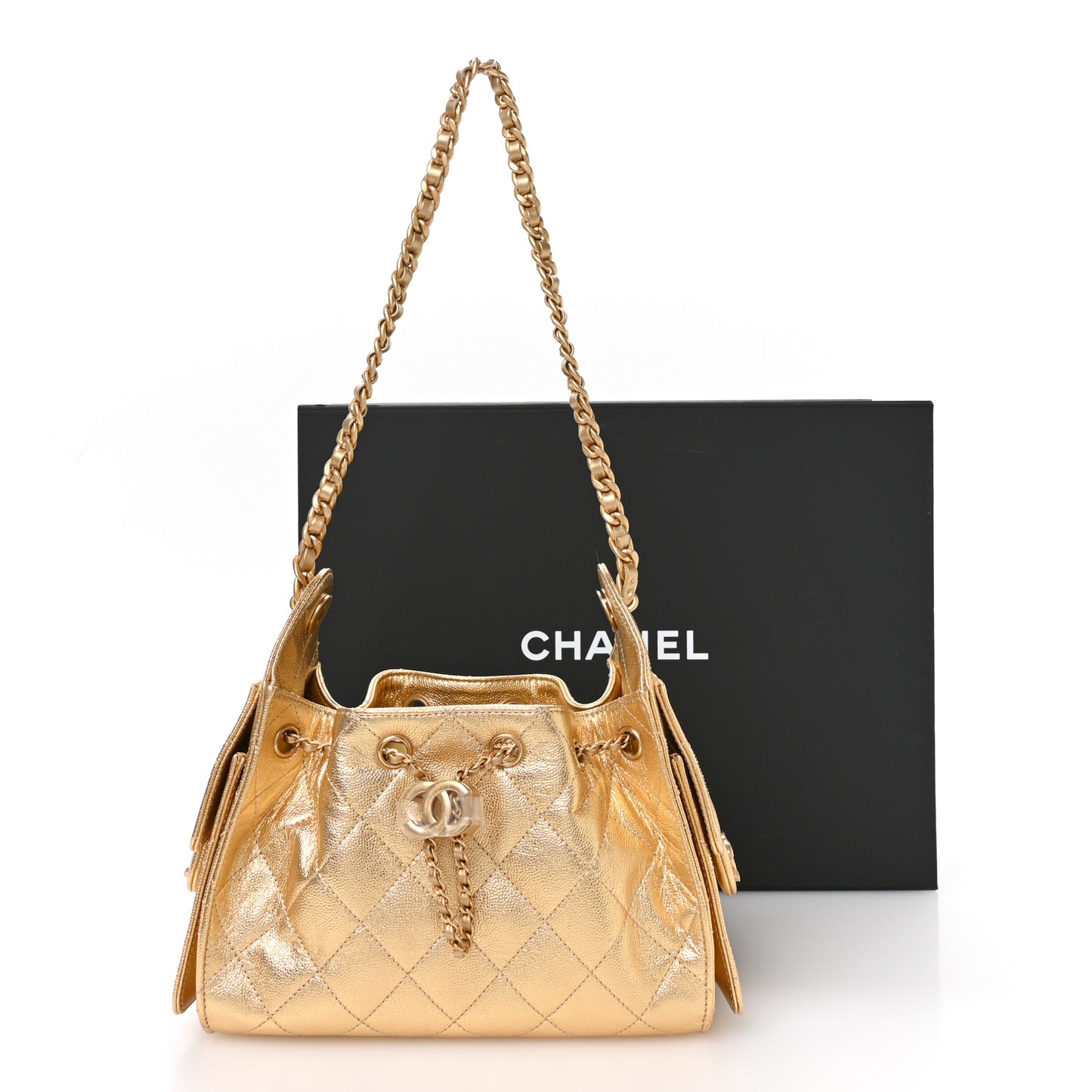 Metallic Caviar Quilted Mini Chanel 25 Handbag Gold