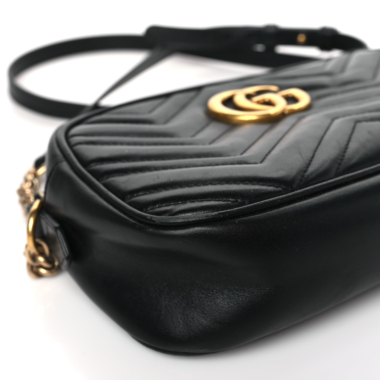 Gucci Calfskin Matelasse Small GG Marmont Chain Shoulder Bag Black 8 of 10