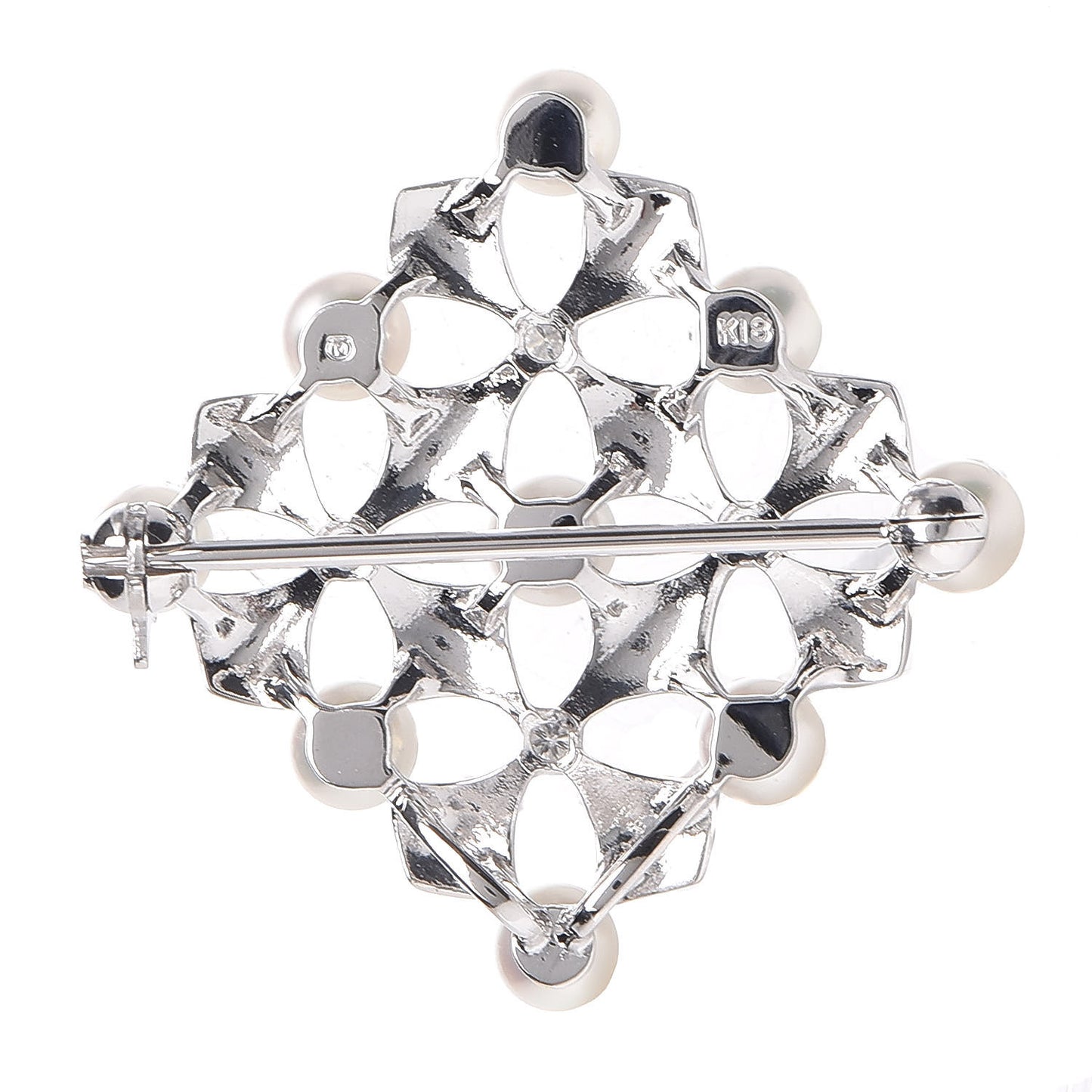 18K White Gold Diamond Akoya Pearl Pendant Brooch