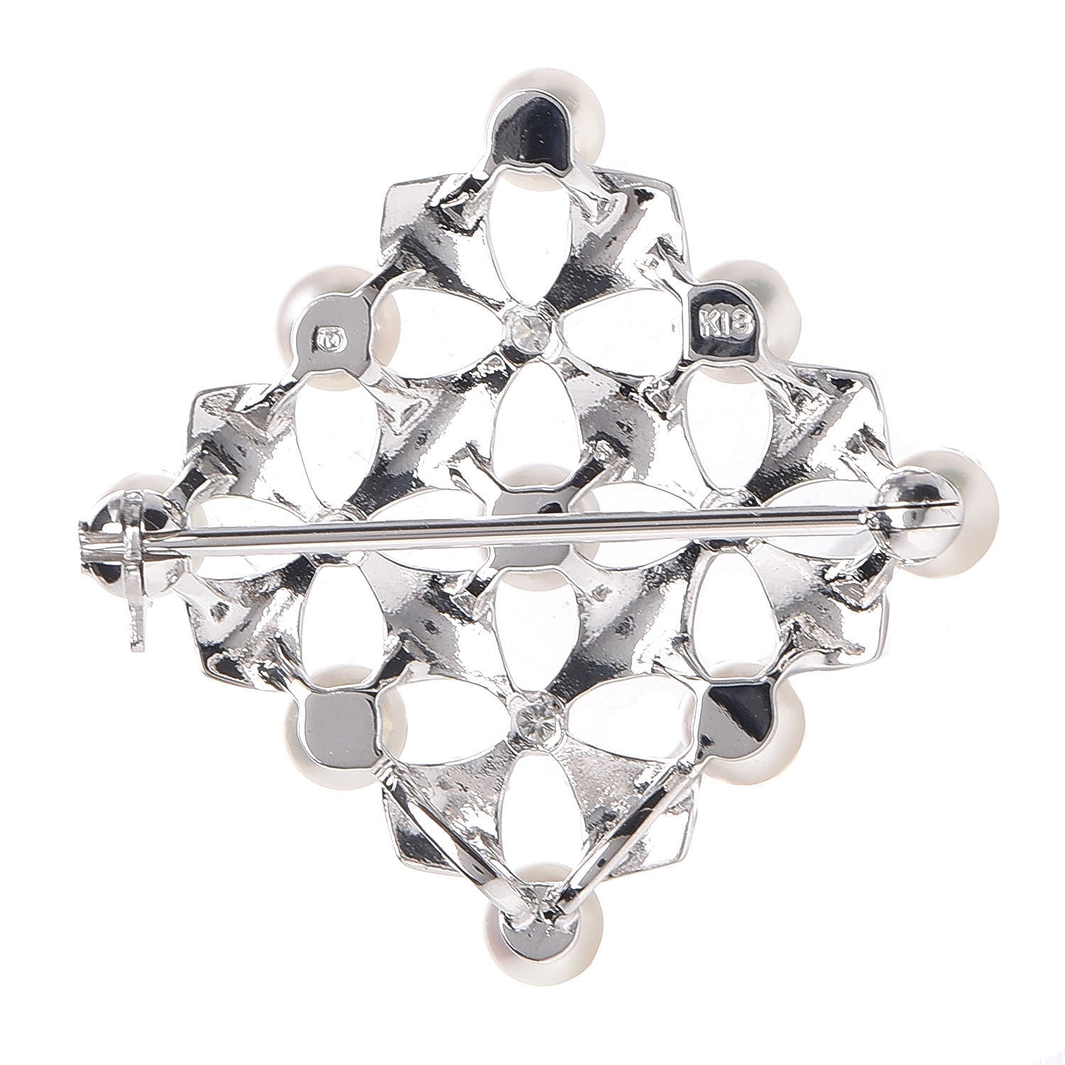 Mikimoto 18K White Gold Diamond Akoya Pearl Pendant Brooch 3 of 6