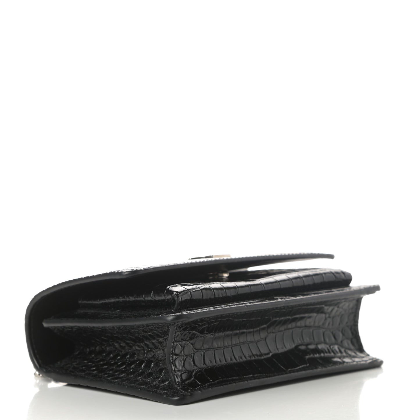 Calfskin Crocodile Embossed Monogram Sunset Chain Wallet Black