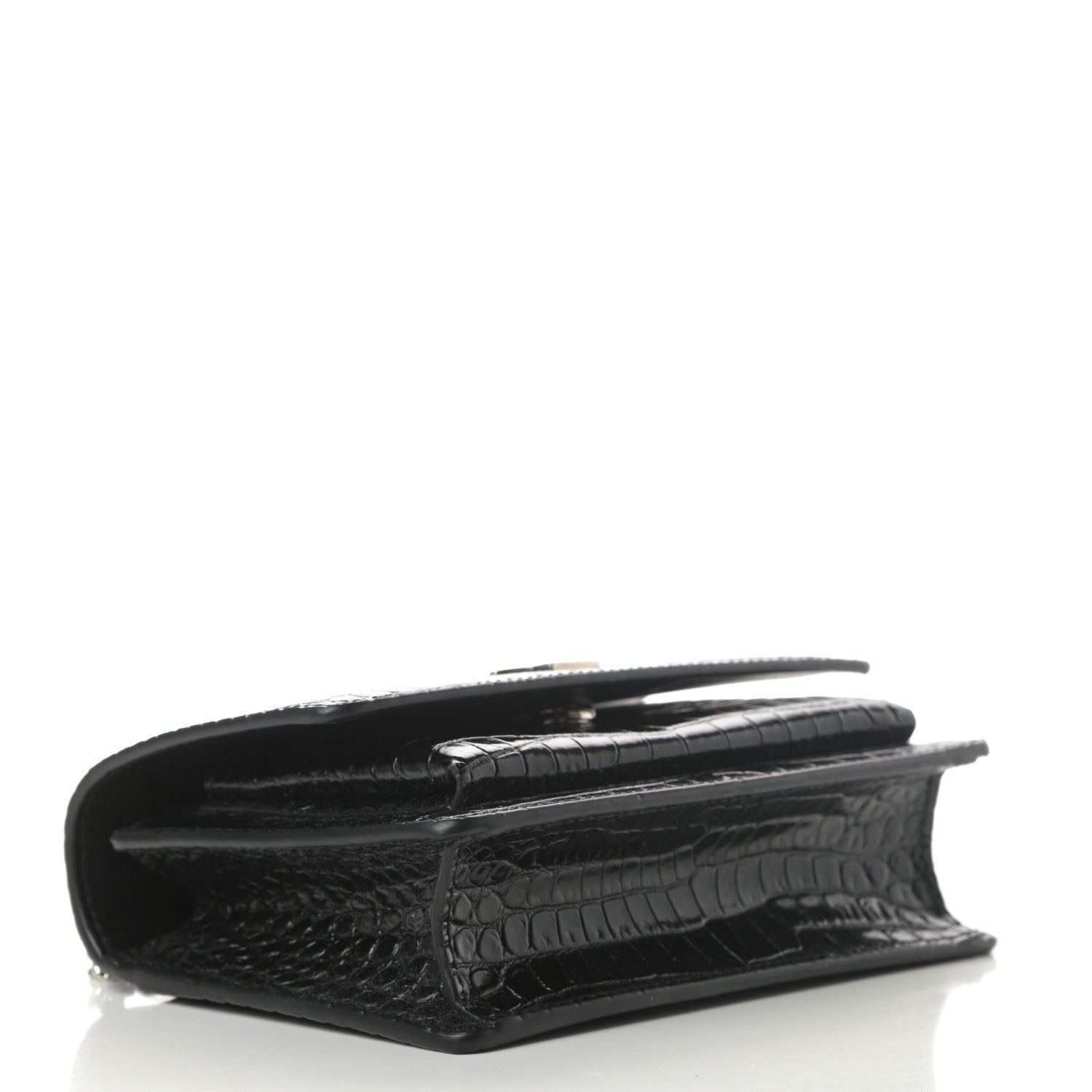 Saint Laurent Calfskin Crocodile Embossed Monogram Sunset Chain Wallet Black 4 of 9