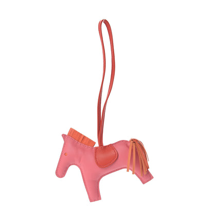 Hermes Milo Lambskin Grigri Rodeo Horse Bag Charm MM Rose Azalee Orange Poppy 1 of 3