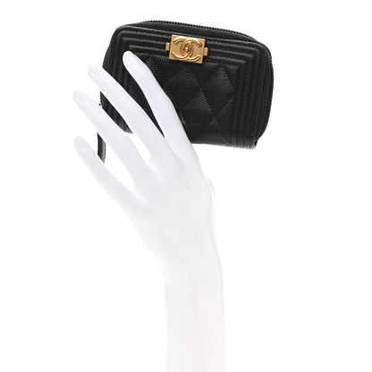 Chanel Caviar Quilted Boy Zip Around Coin Purse Wallet Black 2 of 8
