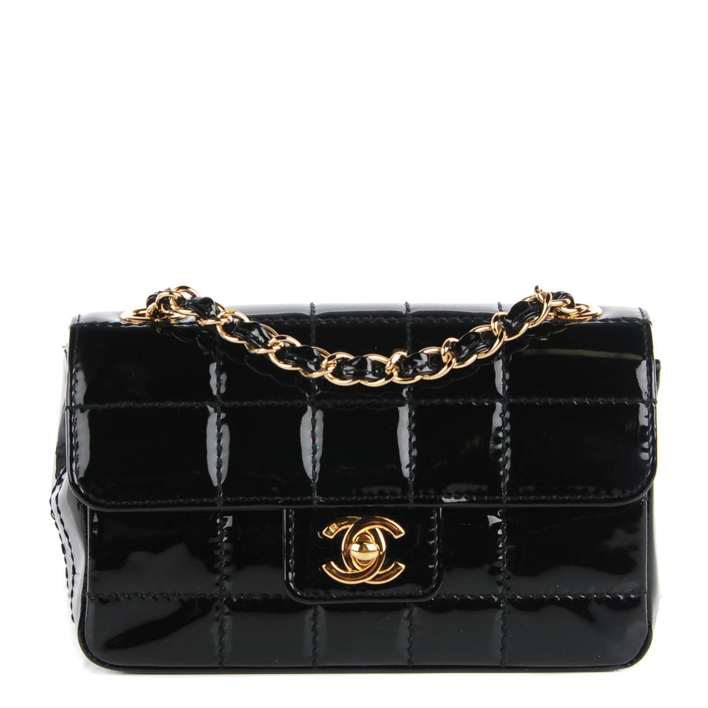 Patent Square Stitched Mini Flap Black