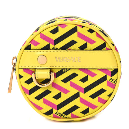 Versace Coated Canvas Calfskin La Greca Round Zip Pouch Yellow Black 1 of 6