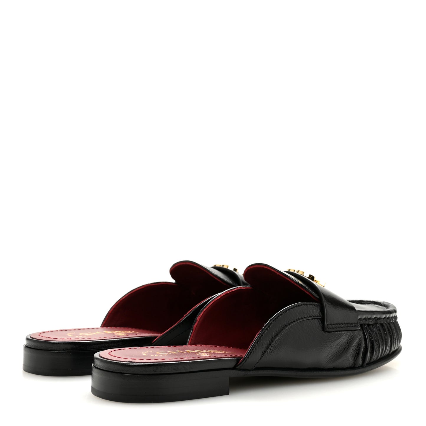 Shiny Crumpled Lambskin CC Mules 39 Black