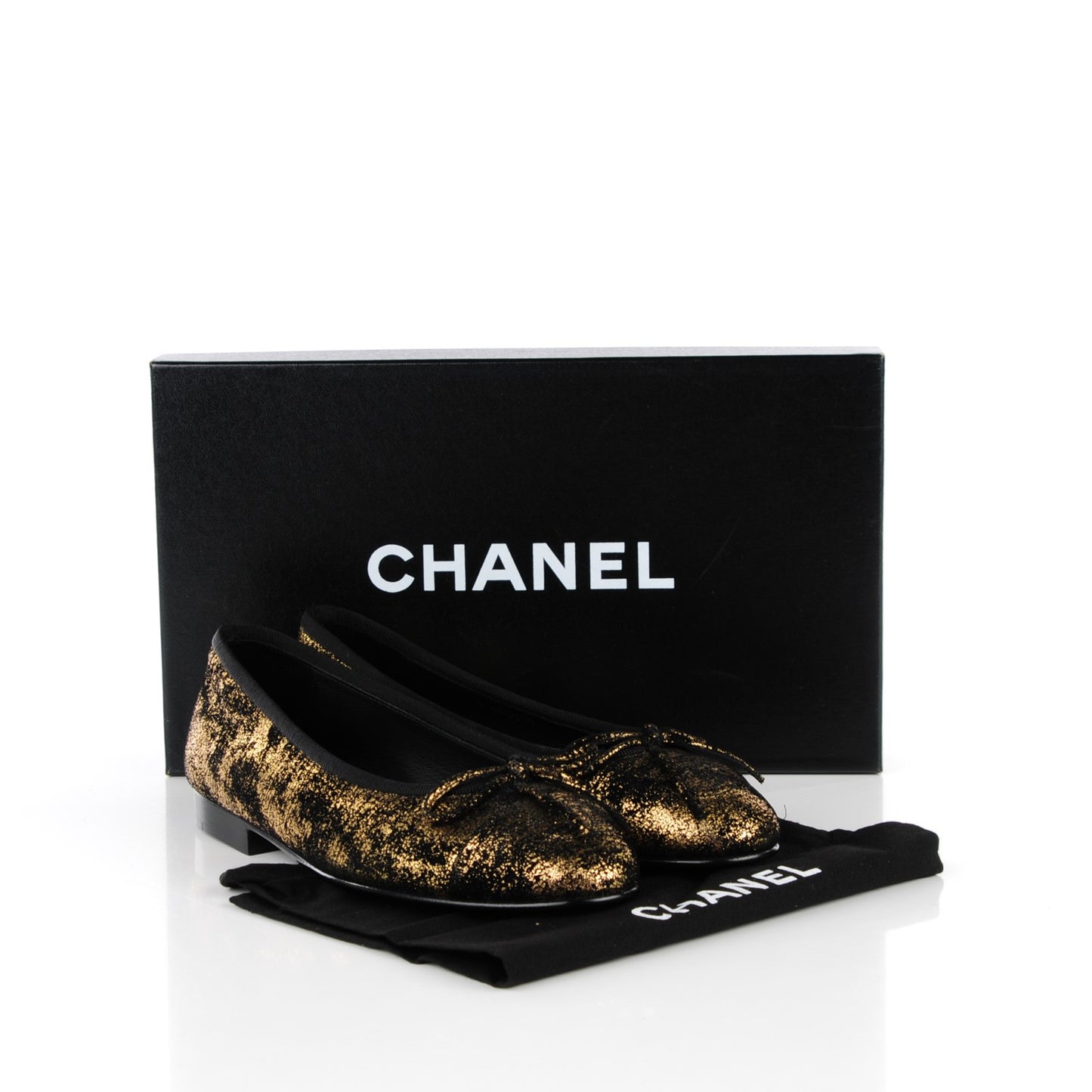 Metallic Suede CC Cap Toe Ballerina Flats 35 Gold Black
