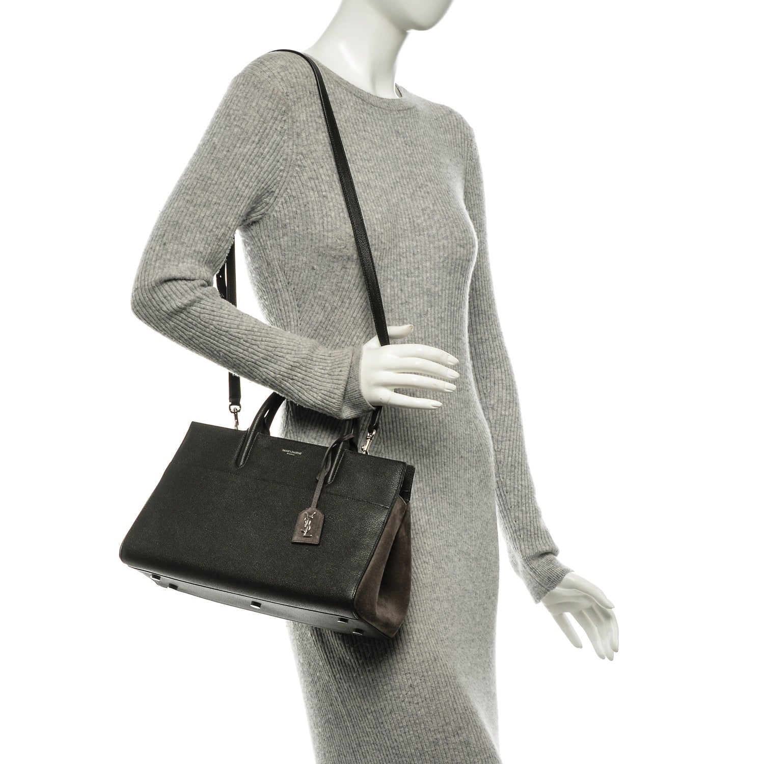 Saint Laurent Grained Calfskin Suede Small Cabas Rive Gauche Dark Anthracite 2 of 15