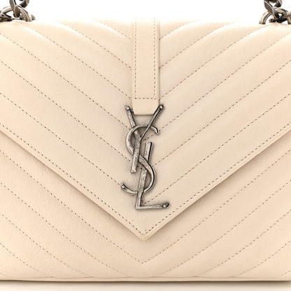 Saint Laurent Sheepskin Matelasse Chevron Monogram Medium College Bag Dove White 8 of 13