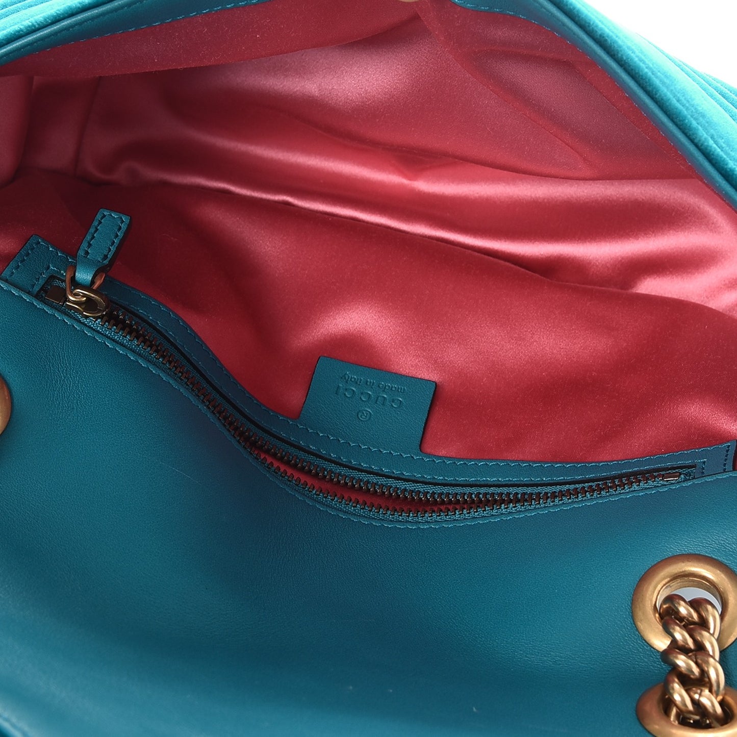 Velvet Matelasse Small GG Marmont Shoulder Bag Pavone Cyan