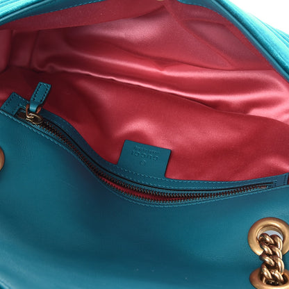 Gucci Velvet Matelasse Small GG Marmont Shoulder Bag Pavone Cyan 5 of 8