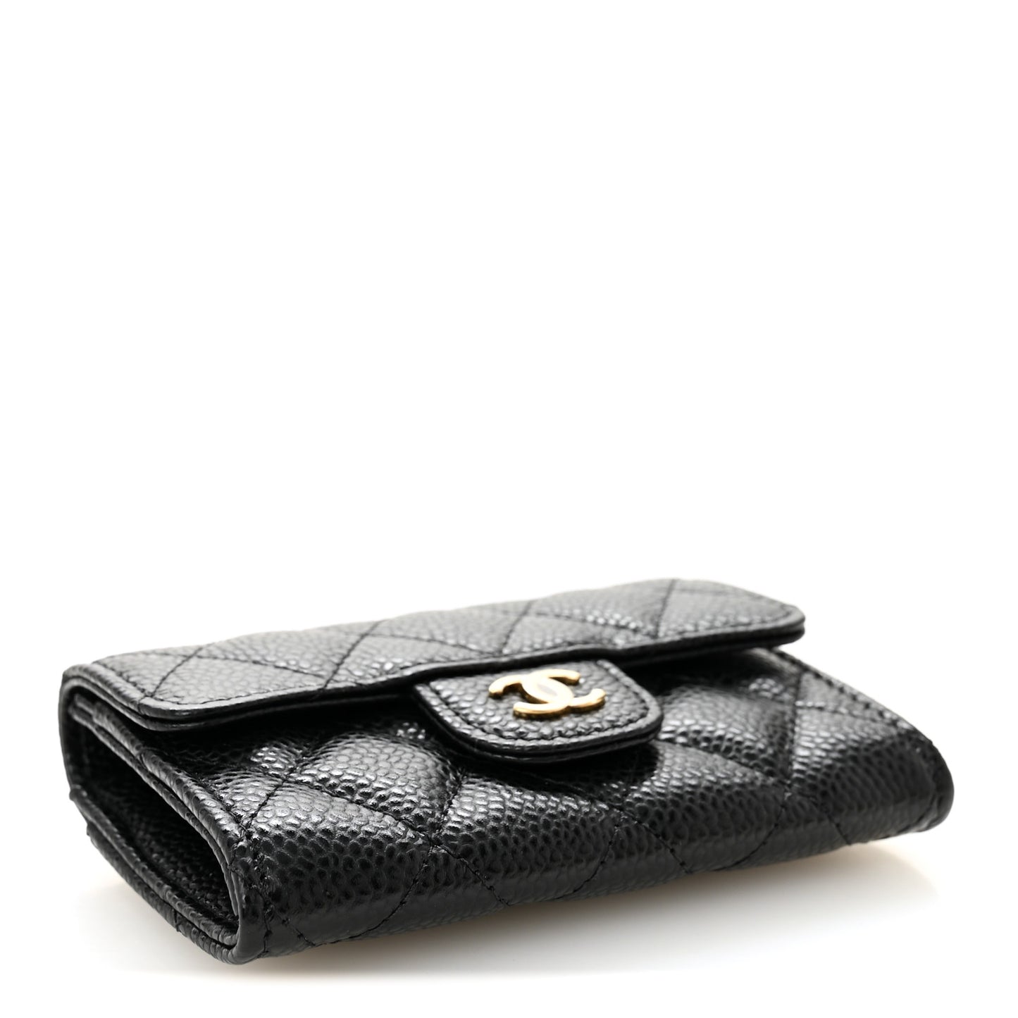 Caviar Quilted Flap Card Holder Wallet Black