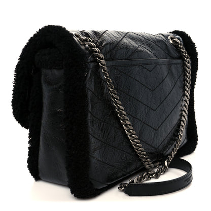 Saint Laurent Crinkled Calfskin Shearling Monogram Medium Niki Chain Satchel Black 3 of 11