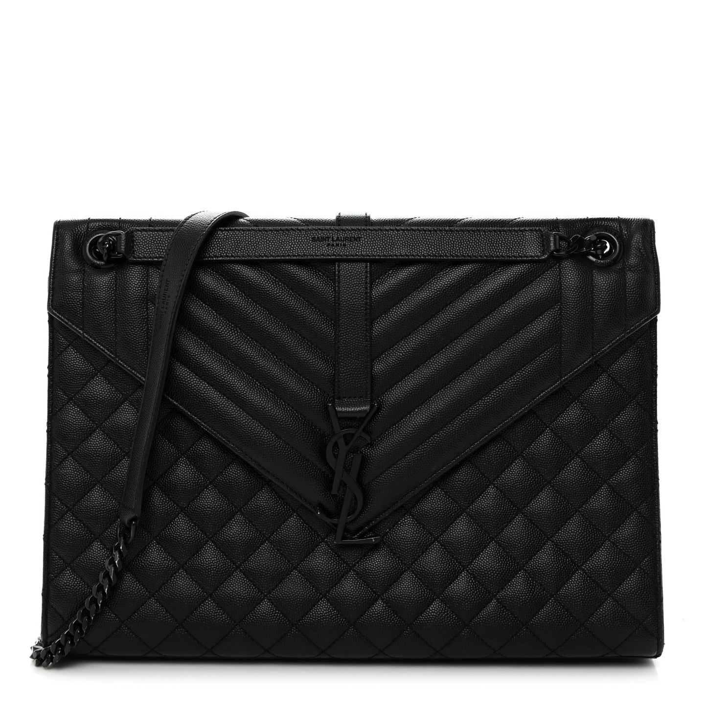Grain De Poudre Textured Mixed Matelasse Large Triquilt Monogram Monochrome Satchel Black