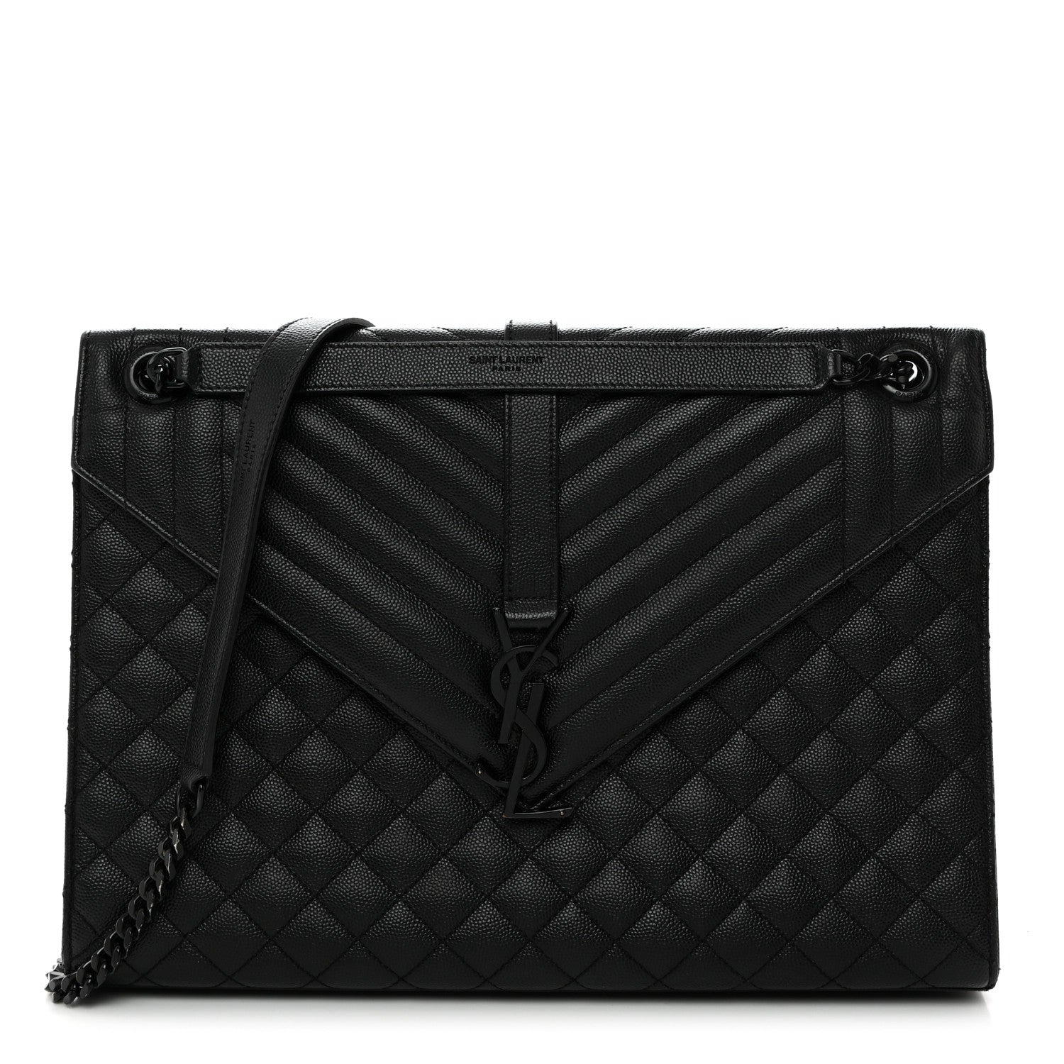Saint Laurent Grain De Poudre Textured Mixed Matelasse Large Triquilt Monogram Monochrome Satchel Black 1 of 12