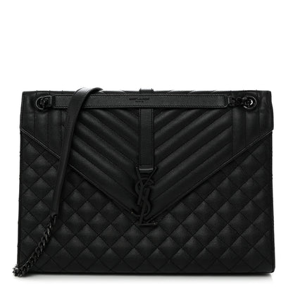 Saint Laurent Grain De Poudre Textured Mixed Matelasse Large Triquilt Monogram Monochrome Satchel Black 1 of 12