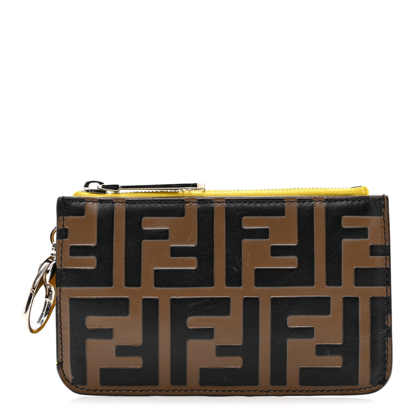 Vitello Cruise F is Fendi Bi-Color FF 1974 Embossed Key Case Pouch Maya Black Sunflower