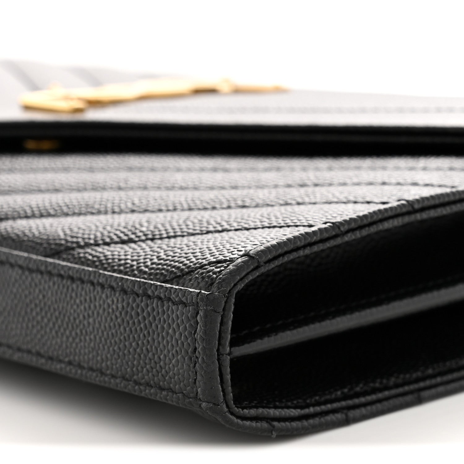 Saint Laurent Grain De Poudre Matelasse Chevron Monogram Chain Wallet Black 9 of 12