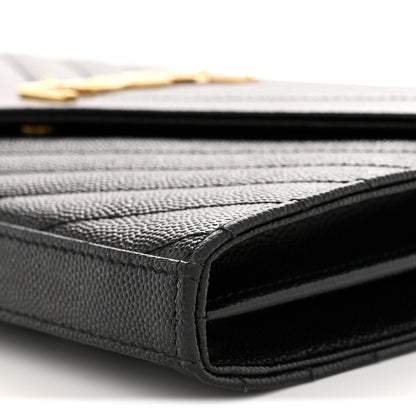 Saint Laurent Grain De Poudre Matelasse Chevron Monogram Chain Wallet Black 9 of 12