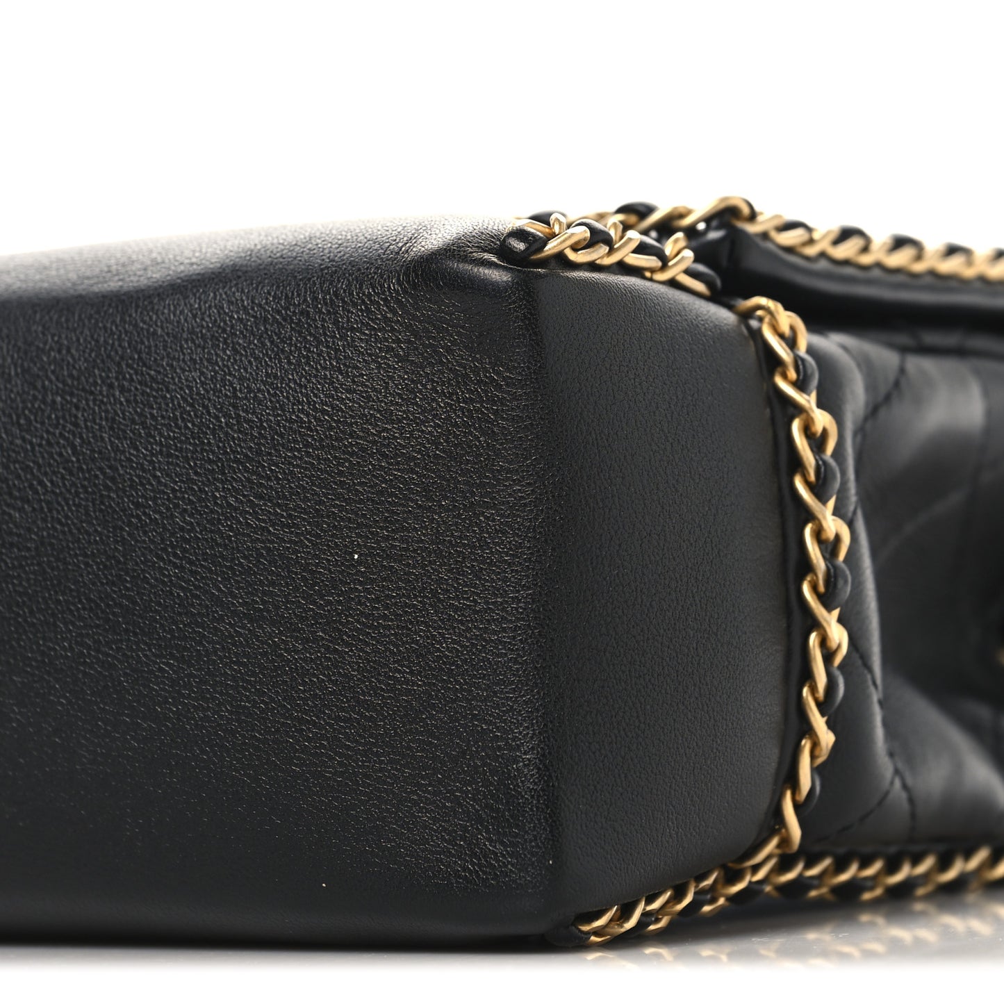 Calfskin Stitched Chain Flap Black