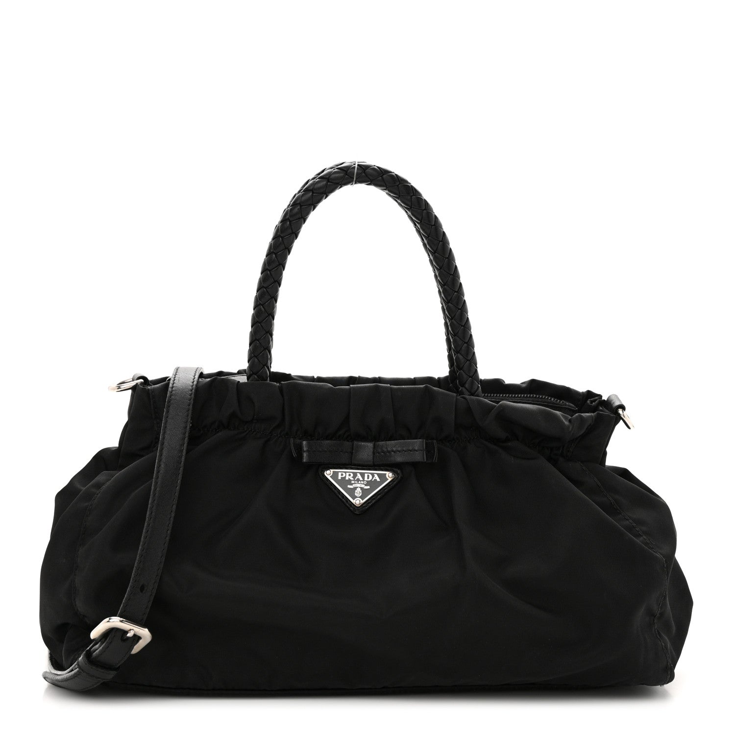 Prada Tessuto Nylon Bow Shoulder Bag Black 1 of 9