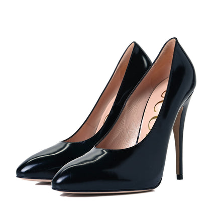 Gucci Polished Calfskin Removable Pearly Bow Elaisa Platform High Heel Pumps 38.5 Black 2 of 8