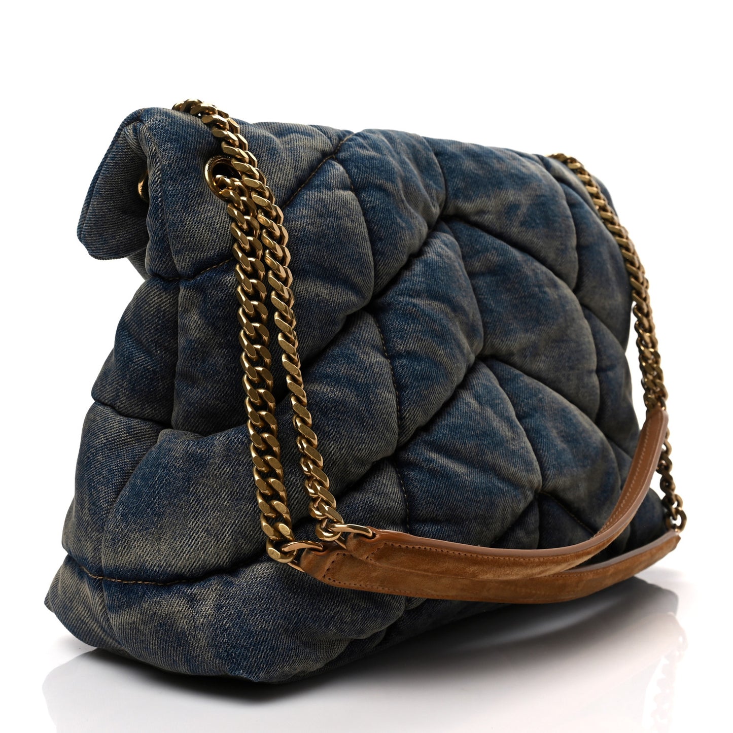 Denim Quilted Medium Loulou Puffer Monogram Chain Satchel Blue Cinnamon