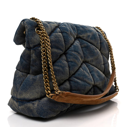 Saint Laurent Denim Quilted Medium Loulou Puffer Monogram Chain Satchel Blue Cinnamon 2 of 6