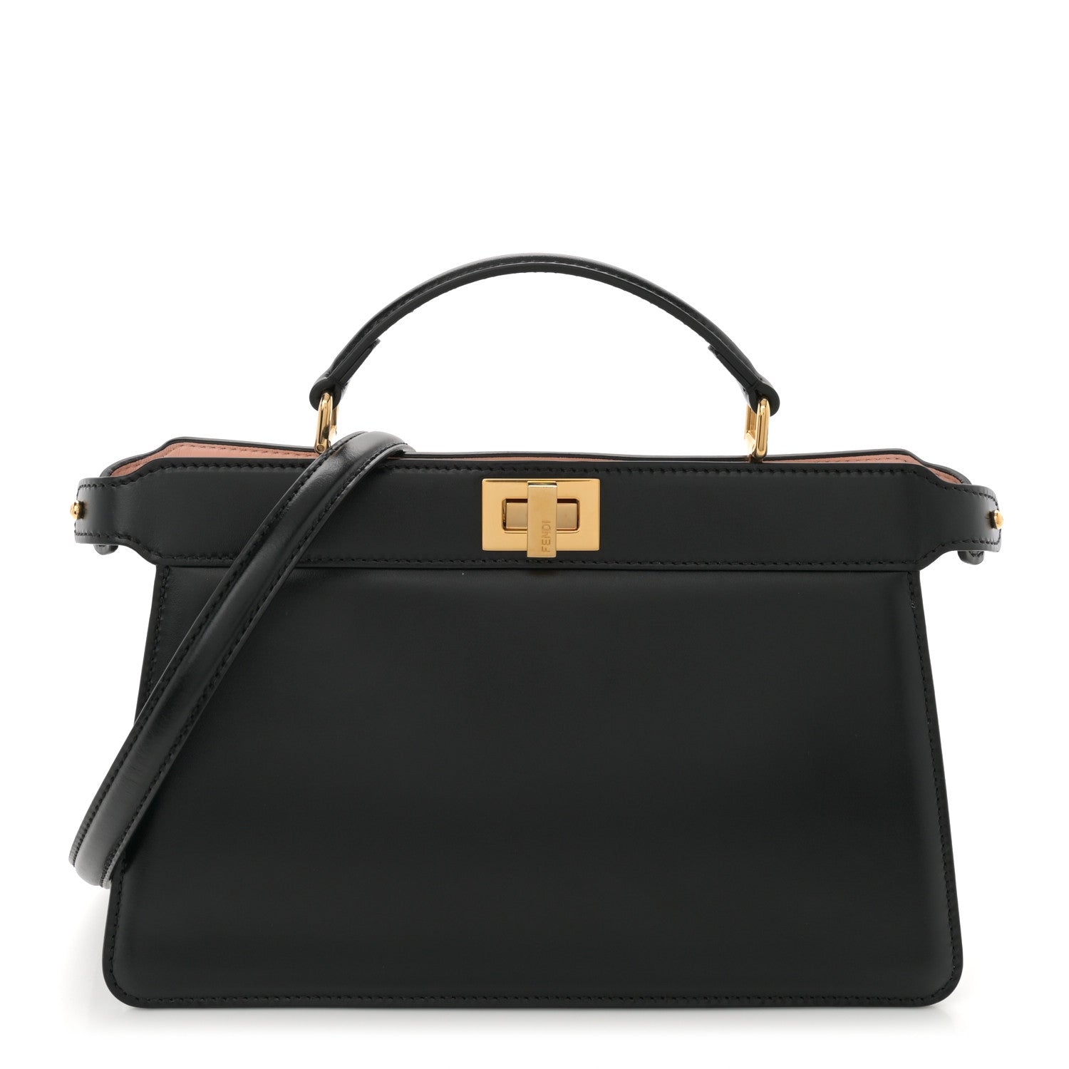 Fendi Vitello King Luxor Shiny Nappa Medium Peekaboo I SEE U East West Satchel Black Light Rose 1 of 10