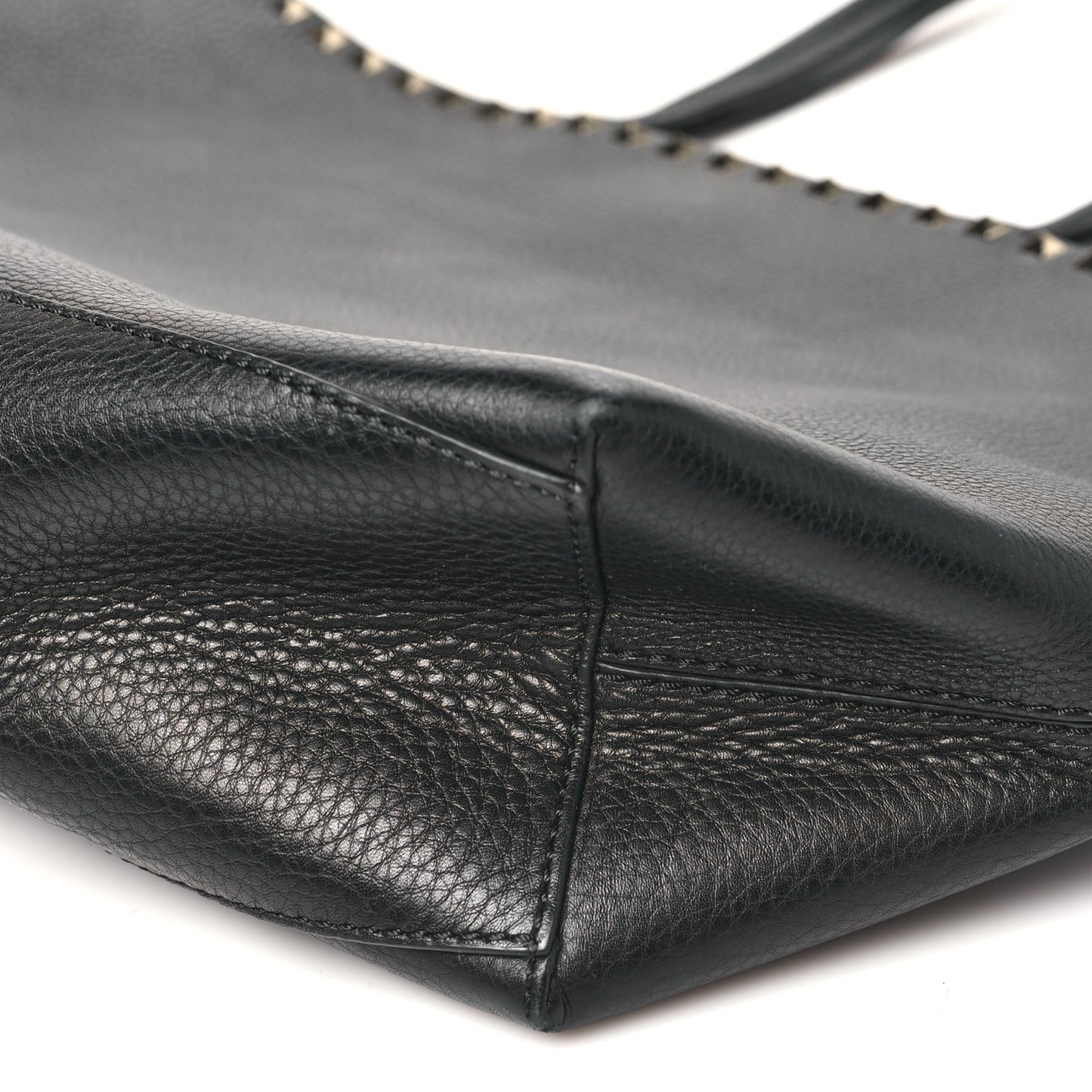 Grained Calfskin Rockstud Shoulder Tote Black
