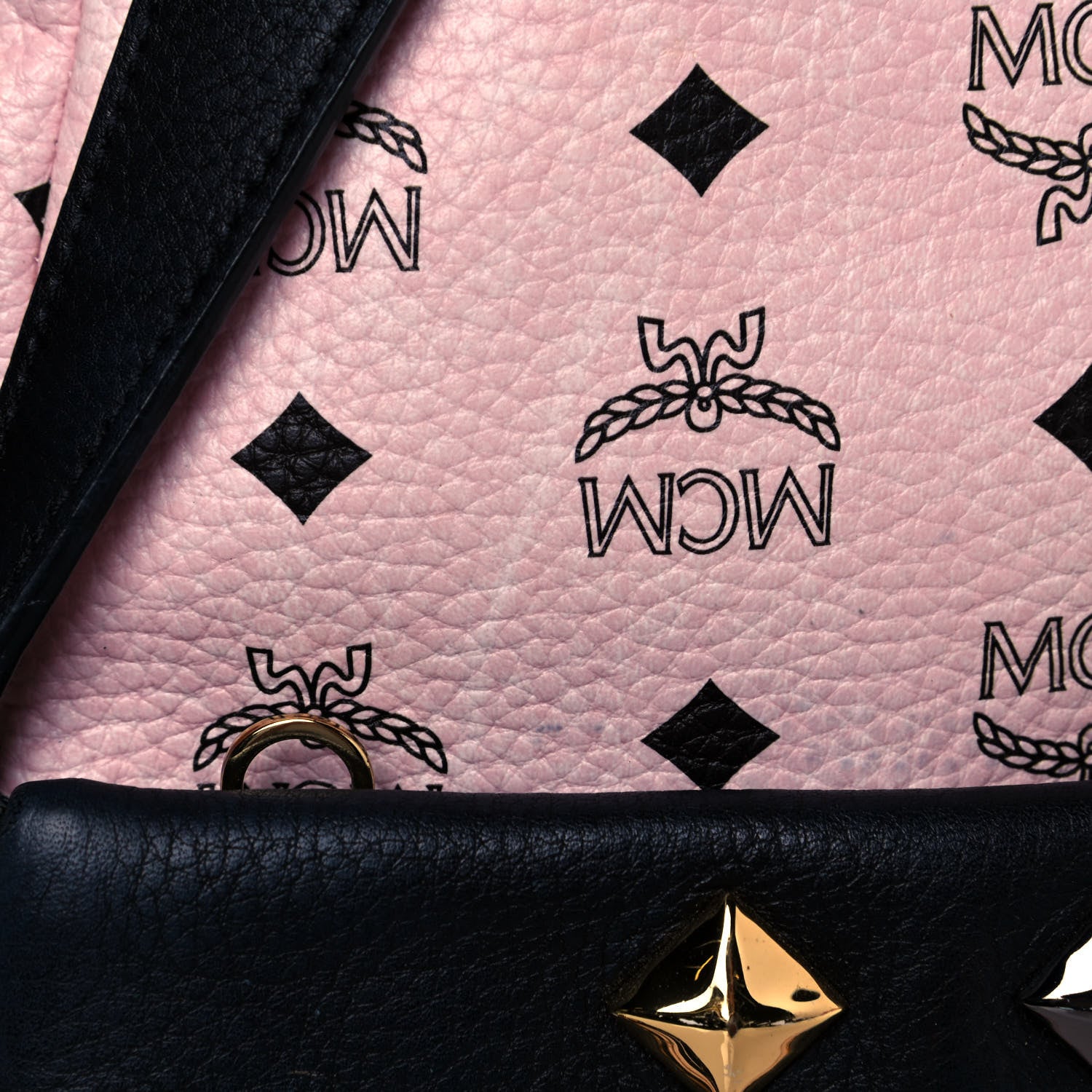 MCM Visetos Studded Medium Dual Stark Backpack Chalk Pink Black 13 of 14