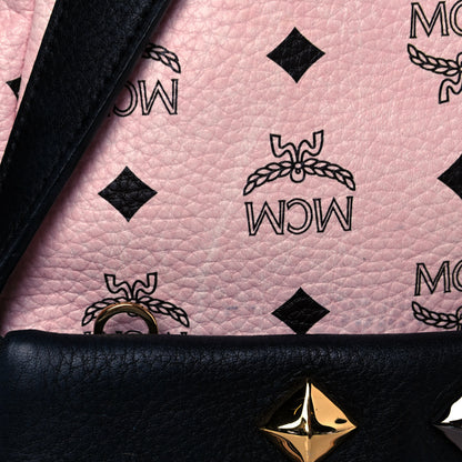 MCM Visetos Studded Medium Dual Stark Backpack Chalk Pink Black 13 of 14