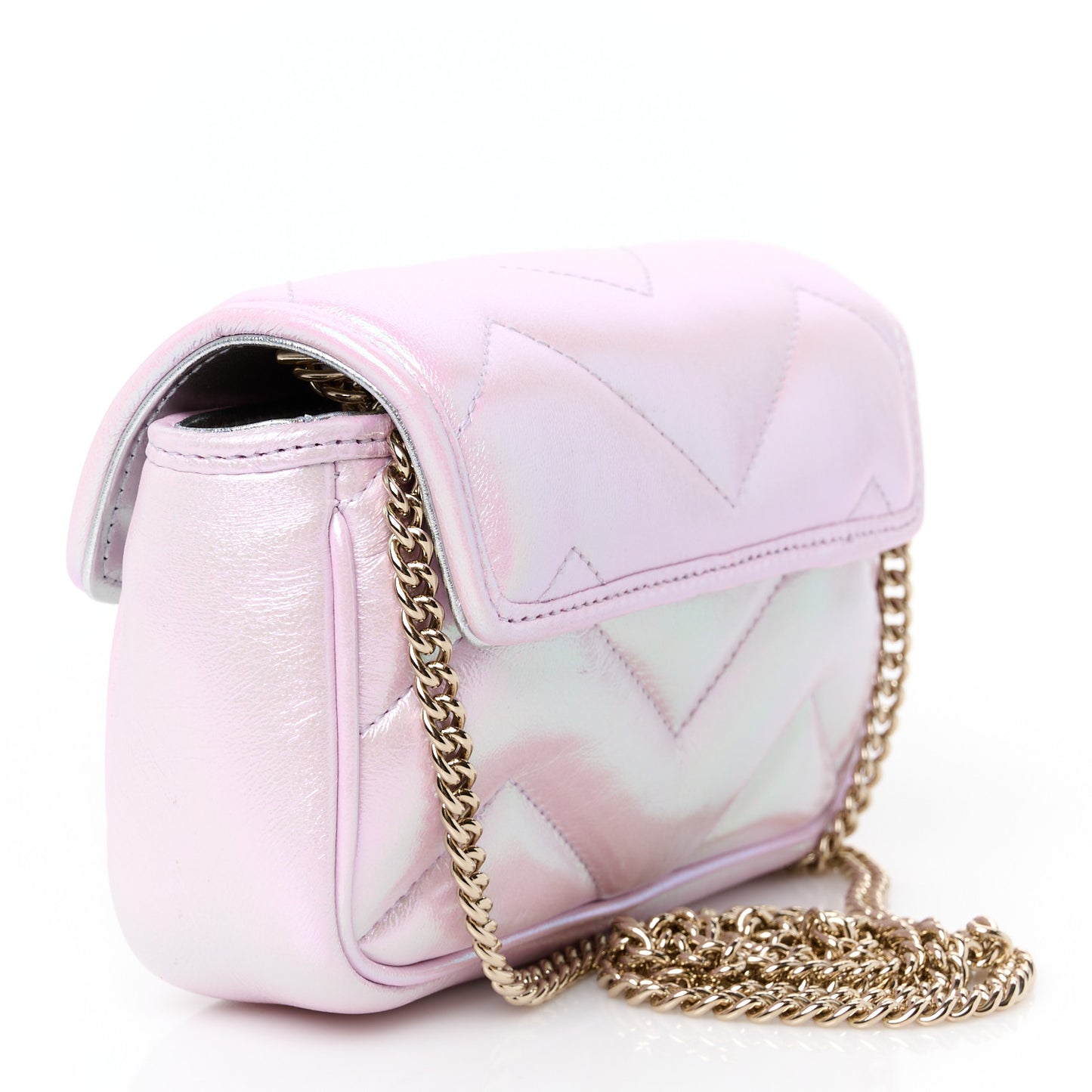 Iridescent Nappa Chevron Matelasse Super Mini GG Marmont Shoulder Bag Iridescent Escape Pink