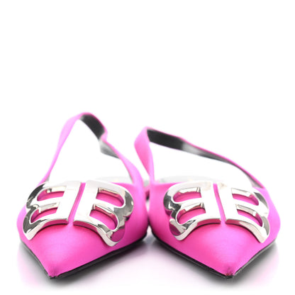 Balenciaga Satin BB Knife Pointy Toe Slingback Flats 37 Neon Pink 2 of 7