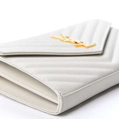 Saint Laurent Grain De Poudre Matelasse Chevron Monogram Chain Wallet Crema Soft 7 of 9