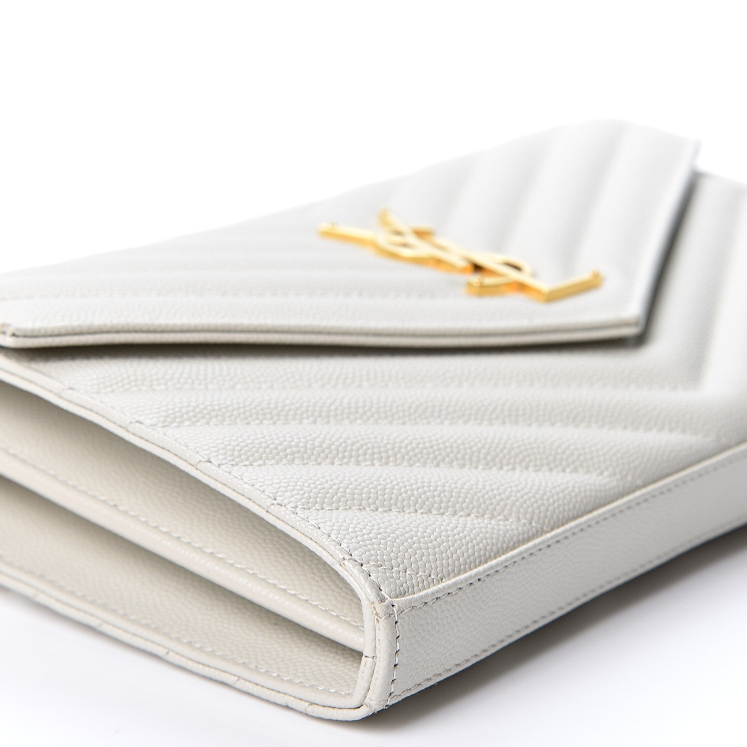 Saint Laurent Grain De Poudre Matelasse Chevron Monogram Chain Wallet Crema Soft 7 of 9