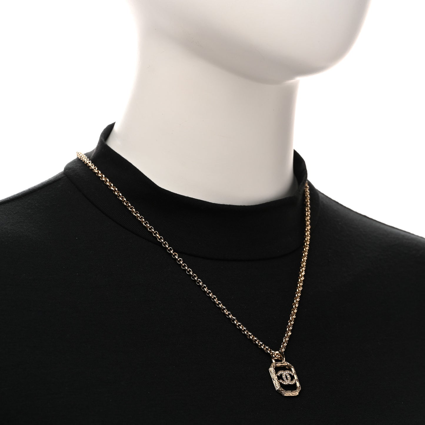 Crystal CC Square Pendant Necklace Gold