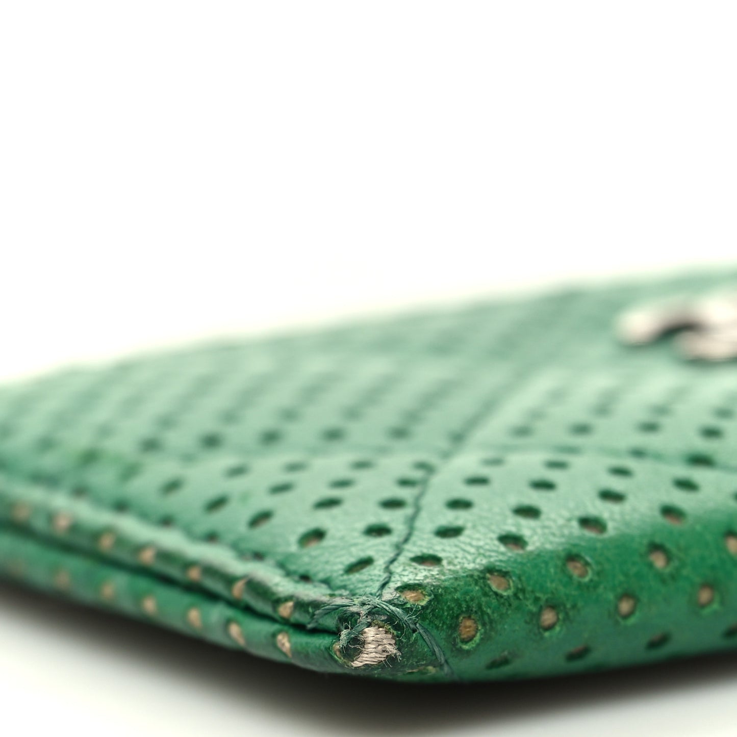 Perforated Lambskin Quilted Card Holder Green