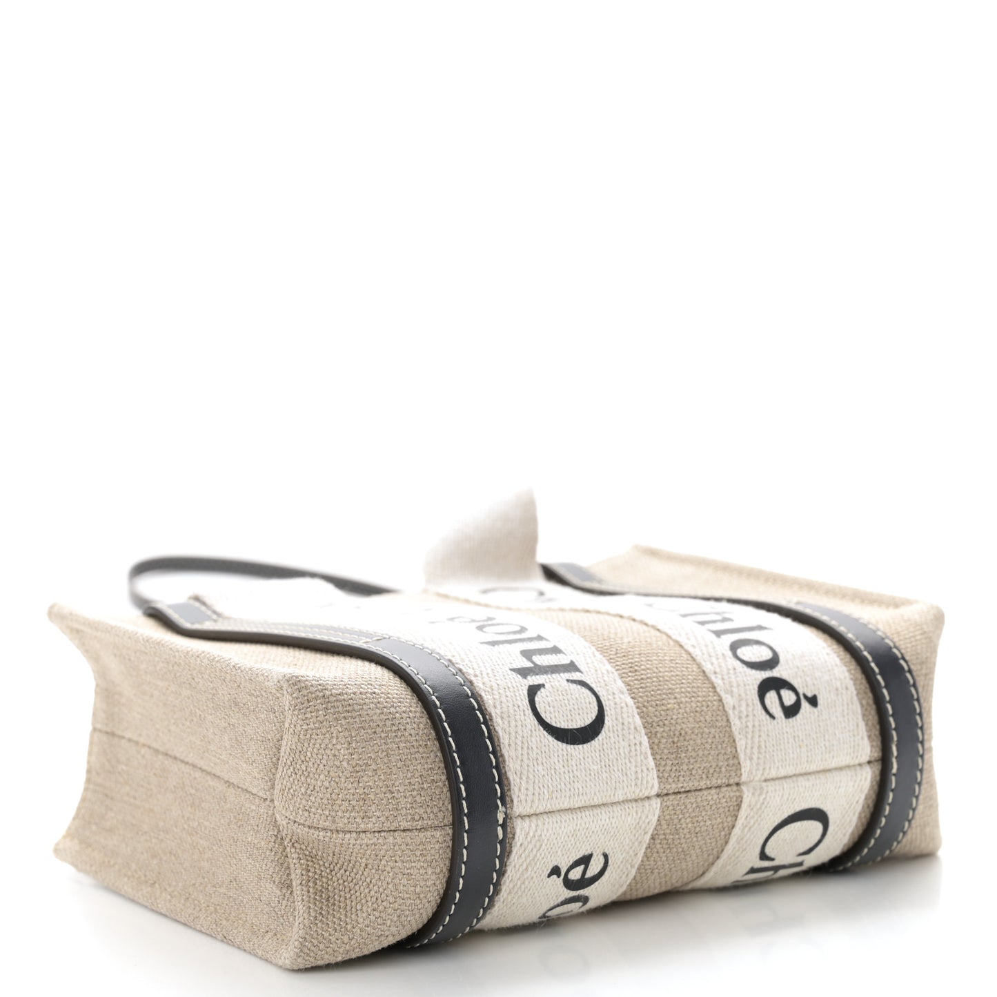 Linen Calfskin Mini Woody Ribbon Tote White Navy
