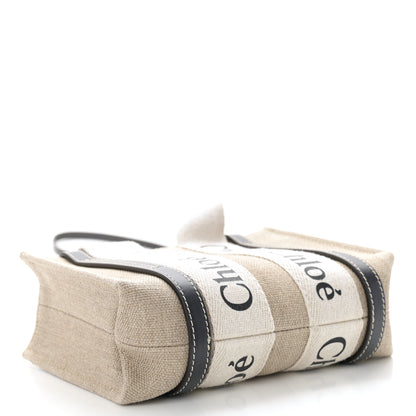 Chloe Linen Calfskin Mini Woody Ribbon Tote White Navy 4 of 11