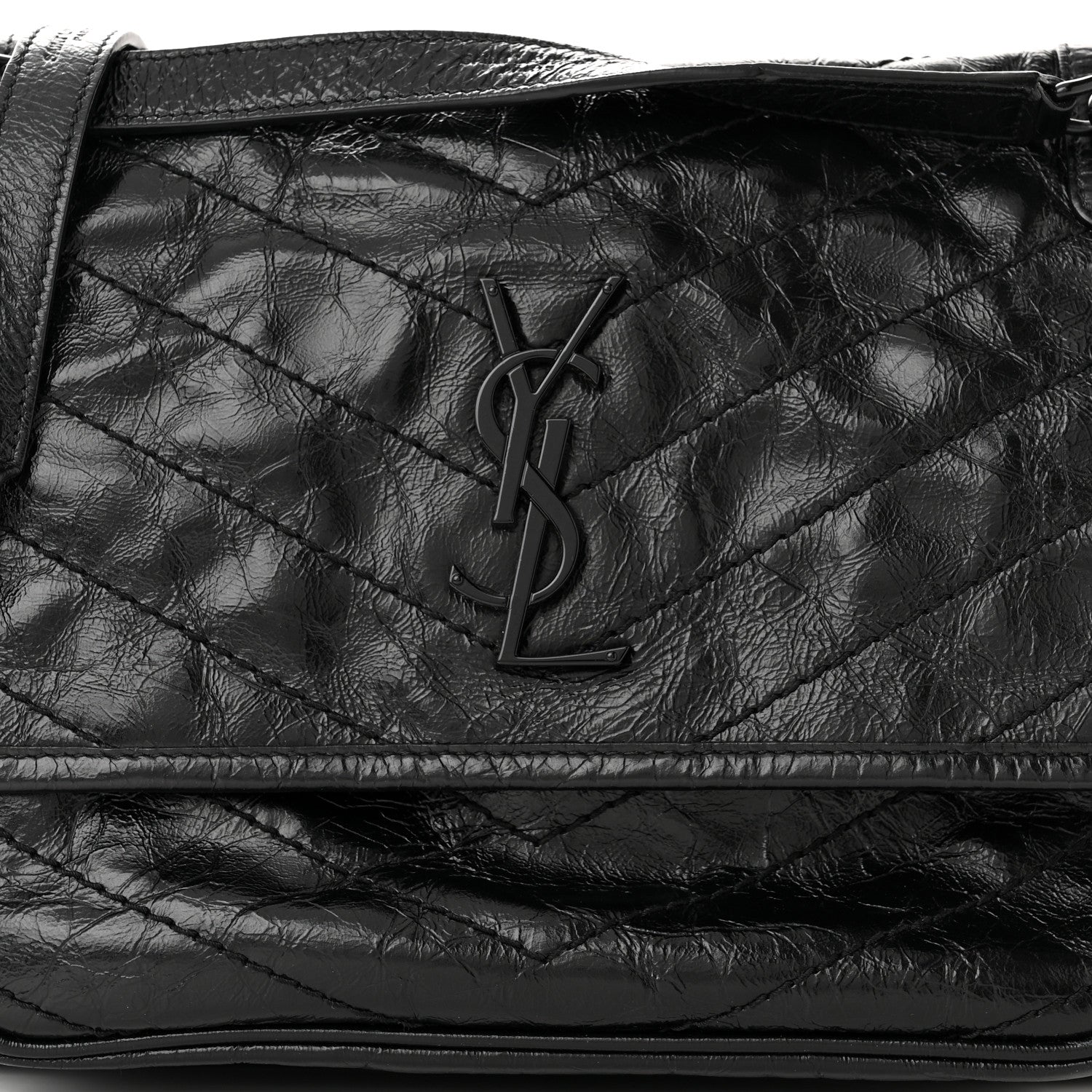 Saint Laurent Crinkled Calfskin Matelasse Monogram Medium Niki Chain Satchel Black 8 of 11