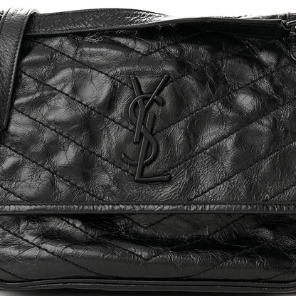 Saint Laurent Crinkled Calfskin Matelasse Monogram Medium Niki Chain Satchel Black 8 of 11