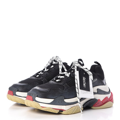 Balenciaga Fabric Mesh Washed Effect Womens Triple S Sneakers 39 Black Red 3 of 9
