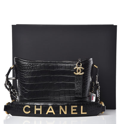 Chanel Calfskin Crocodile Embossed Small Gabrielle Cocodile Hobo Black 13 of 13
