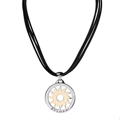 Bulgari Stainless Steel 18K Yellow Gold Calfskin Tondo Sun Pendant Necklace 1 of 6
