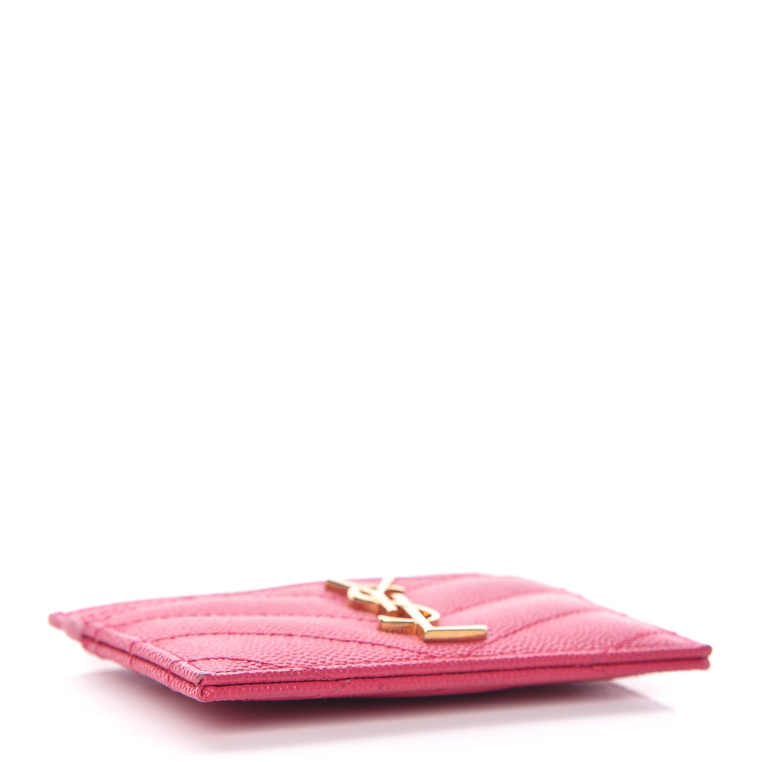 Saint Laurent Grain De Poudre Matelasse Chevron Monogram Credit Card Case Fresh Fuxia 4 of 7