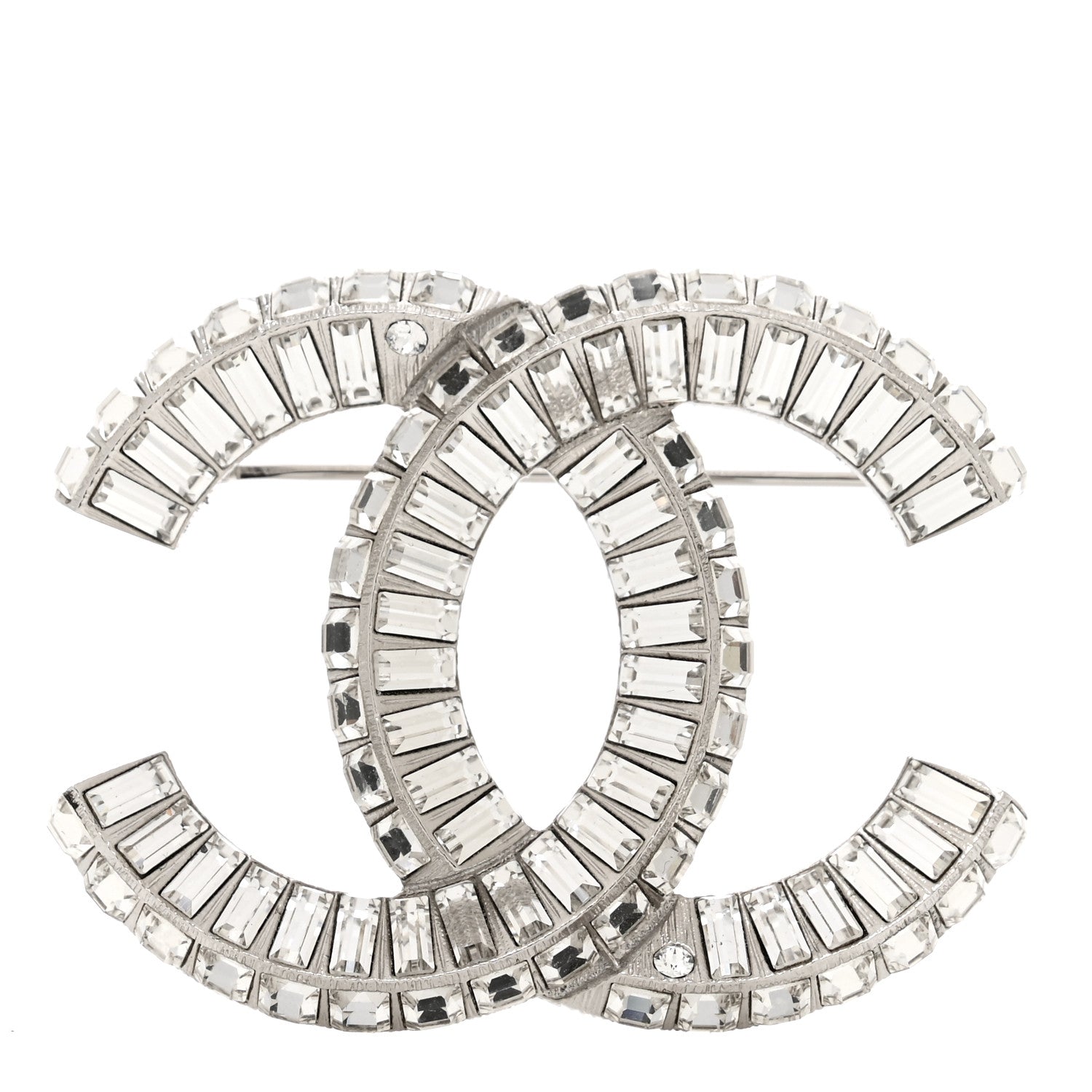 Chanel Baguette Crystal CC Brooch Silver 1 of 4