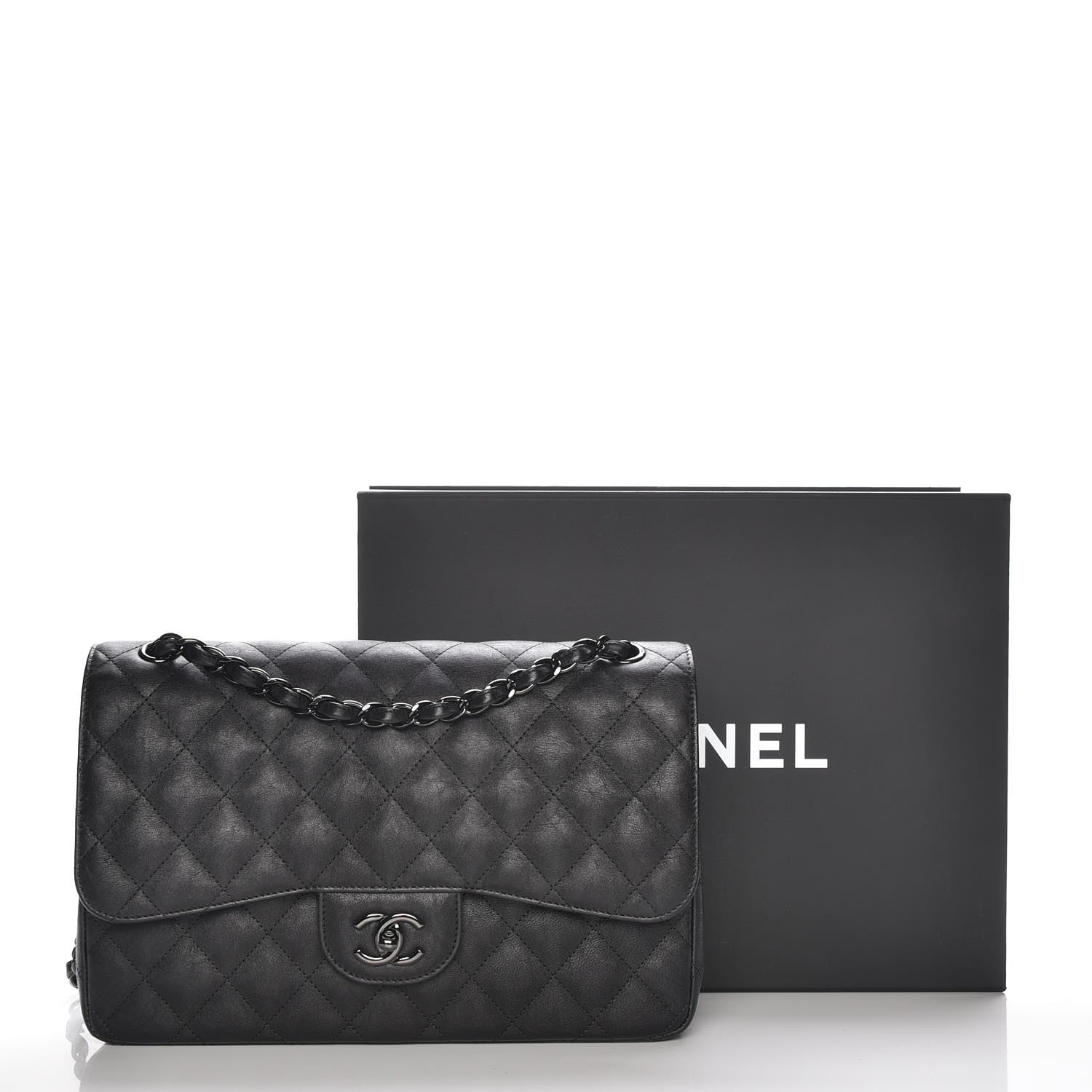 Chanel Crumpled Calfskin Quilted Jumbo Double Flap So Black 8 of 8